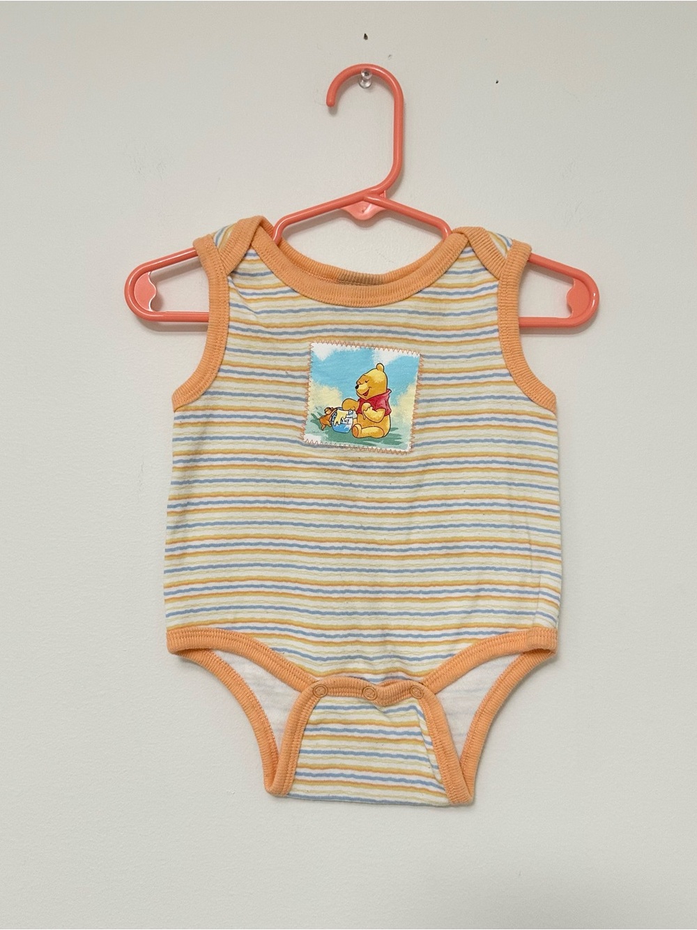 Vintage Disney Baby Blue Tag Striped Winnie the Pooh Sleeveless Onesie 3-6 month